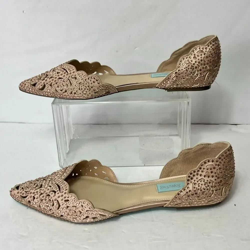 Blue by Betsey Johnson Shoe Flats Womens 8M Blush Pink Rhinestone Cutout Lucy